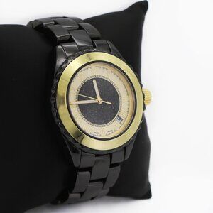 Vicence Swiss 14k Solid Gold Bezel Black Ceramic Quartz Watch